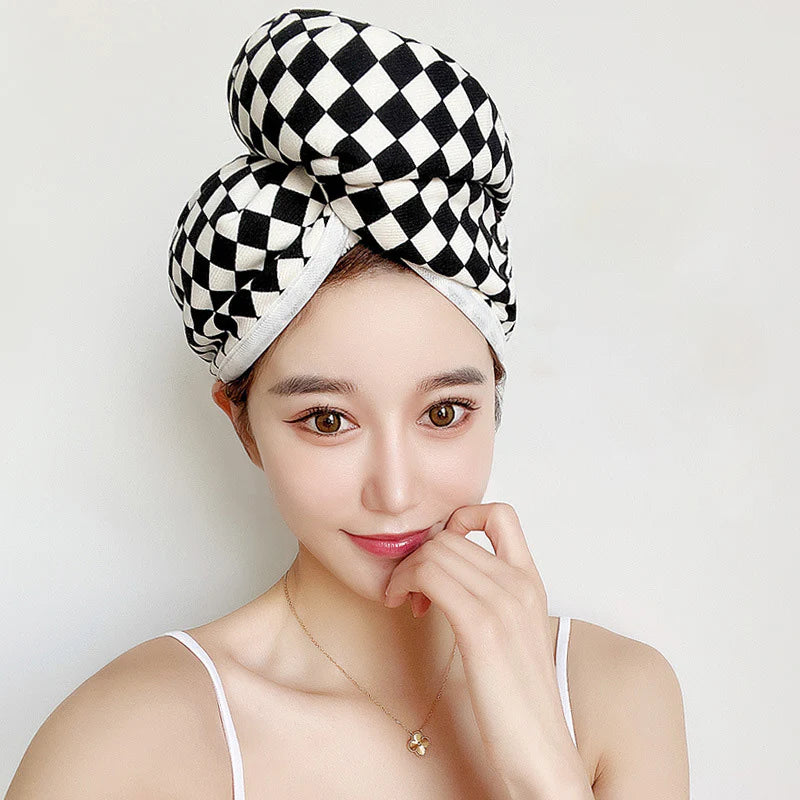 Checkerboard Button Hair Drying Towel