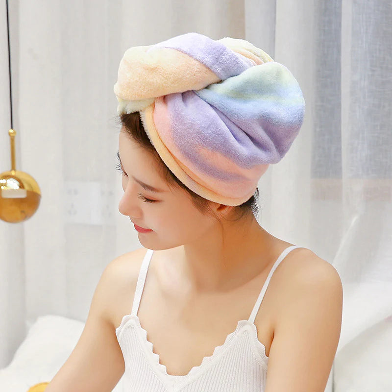 Soft Rainbow Button Hair Drying Towel