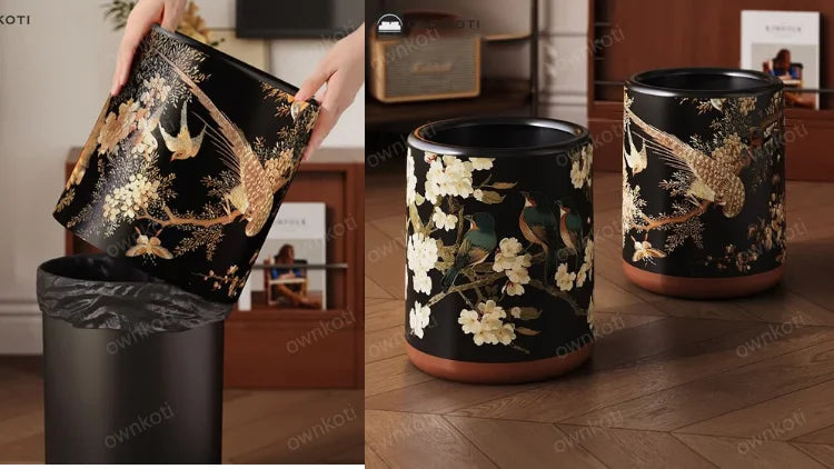 Vintage Floral Bird Durable Trash Can