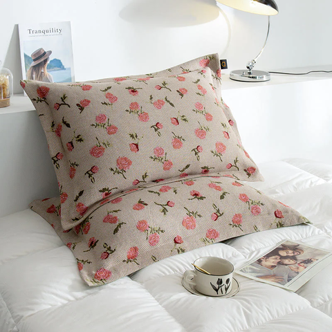 Rose Pattern Cotton Gauze Pillowcases (2PCS)