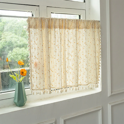 Beige Daisy Pattern Tier Curtain