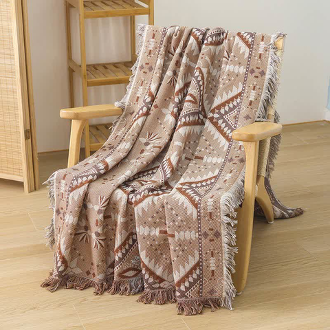 Retro Geometric Tassel Cotton Soft Blanket