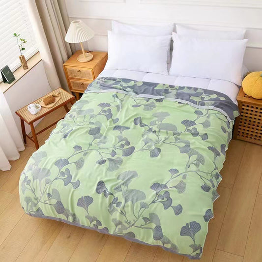 Floral Sage Green Queen Size Sheet Sets - White Gingko Leave Print