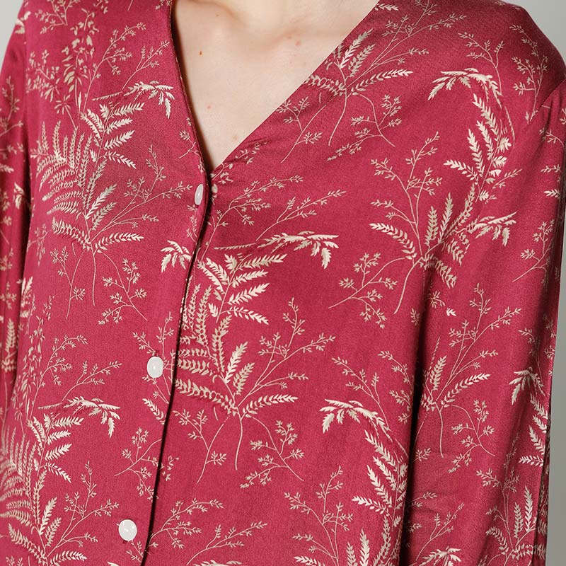 Red Satin Pajama Set Long Sleeve Sleepwear