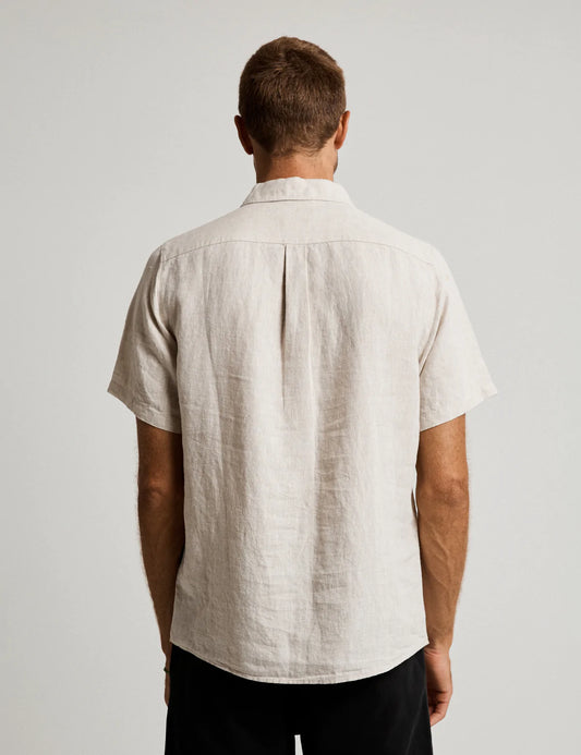 Cody shirt in apricot linen - Short Sleeve - Orange - Linen - Male