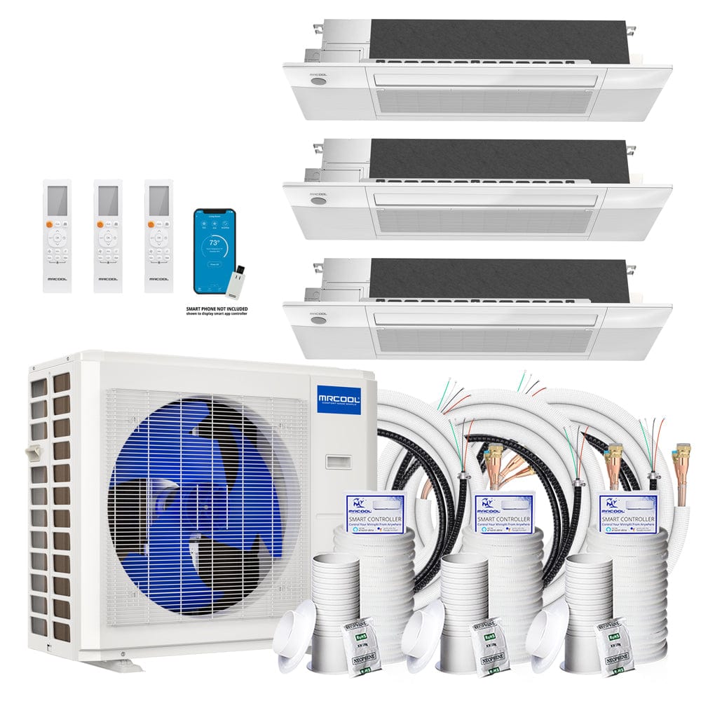 MRCOOL DIY 4th Gen Ceiling Cassettes - 48K BTU 4-Ton 3-Zone (12K + 12K + 18K) Ductless Mini-Split AC and Heat Pump