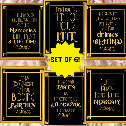 Set Of 6 Printable Party Signs For Great Gatsby Or Roaring 20's