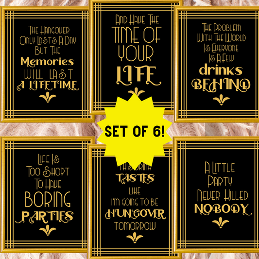 Gatsby Party Decor Printable Sign | Speakeasy House Rules Poster Printable  | Black and Gold Art Deco Wedding Party Decor - ADBG1