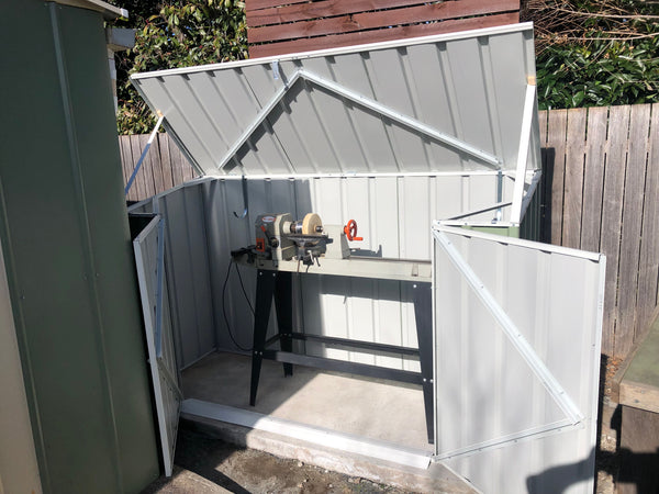 Lathe in a garden shed