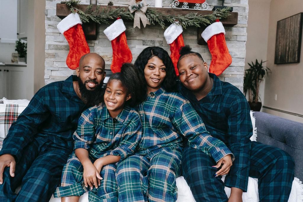 A family matching Christmas pajamas