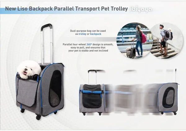 Liso Backpack Parallel Transport Pet Trolley Carrier - Silver Circle Pets