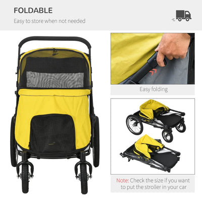 PawHut 197V Large Foldable 4-Wheel Pet Stroller Incl. Removable Cushion Dog Stroller PawHut Silver Circle Pets 