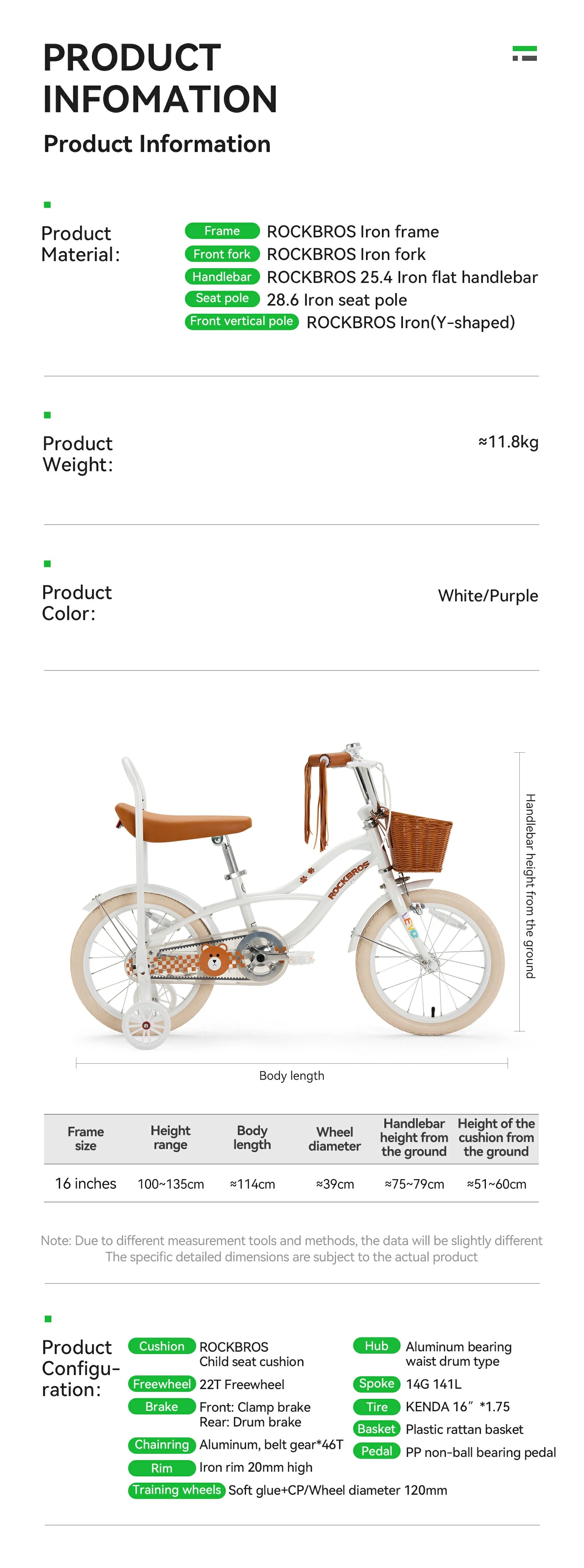 Qizhou 16 inch kids bike white color