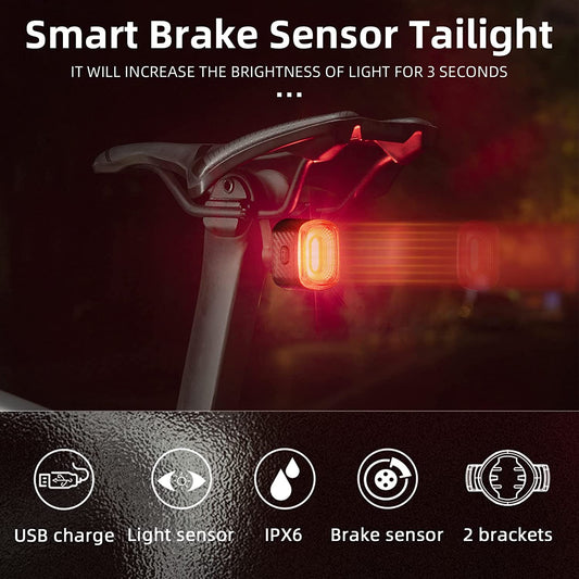  Wind&Moon Smart Sensing Bike Tail Lights for Night Riding,  Brake Sensing Bicycle Rear Light, IP66 Waterproof USB Rechargeable 6 Light  Modes Options, Cycling Taillight Safety Warning Accessories : Sports &  Outdoors