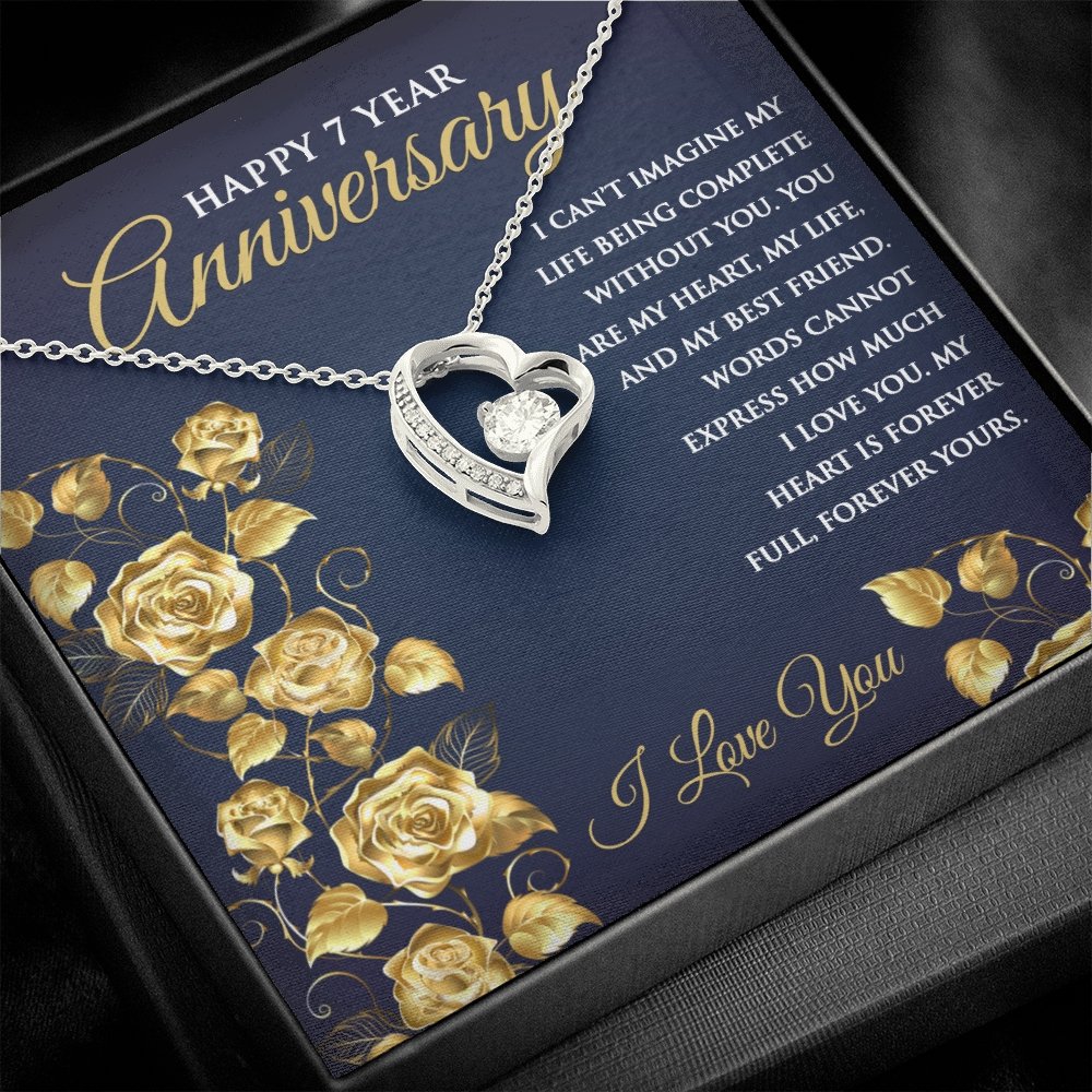 7th Wedding Anniversary Heart Pendant Necklace for Wife Anniversary Gift for Her - Meaningful Cards