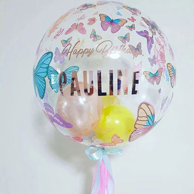Customised Bubble Balloon with Colourful Butterflies.