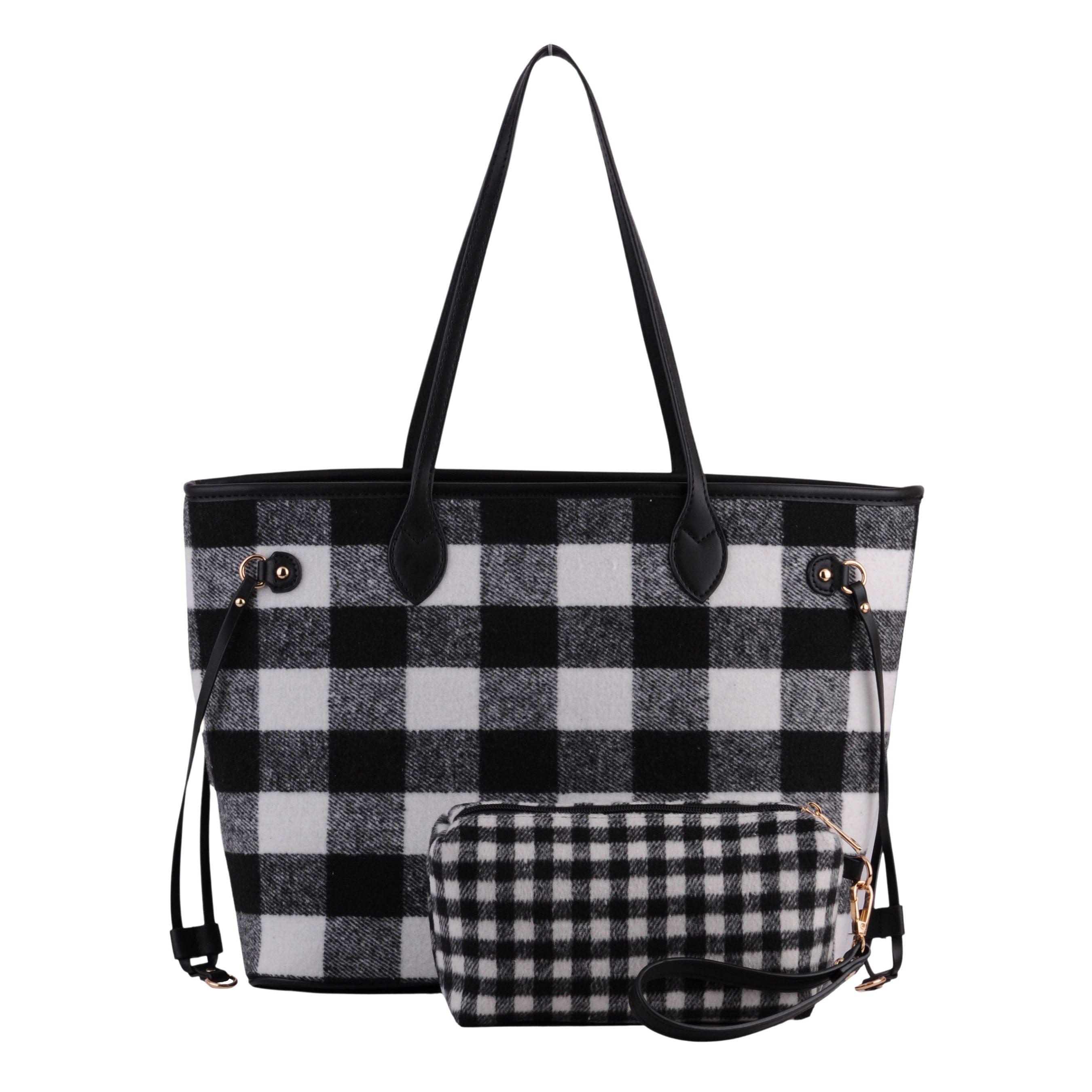 Buffalo Plaid Large Tote With Matching Pouch | mostwantedusa