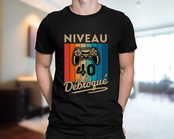 T-shirt Homme Niveau 40 Débloqué - Cadeau Parfait Anniversaire 40 Ans - L240522S01_40