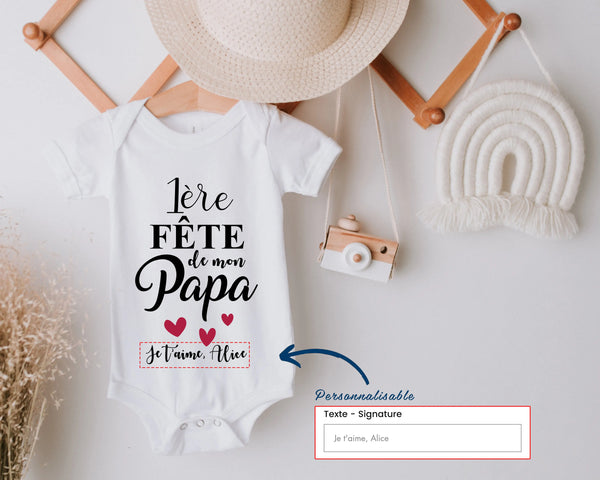 Lebonshirt® Body Bébé Personnalisé 100% Coton Bio - Première Fête De Mon Papa, Cadeau Personnalisé Bébé - L270522S37