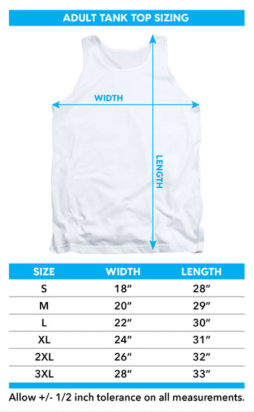 Regular adult tank top size chart