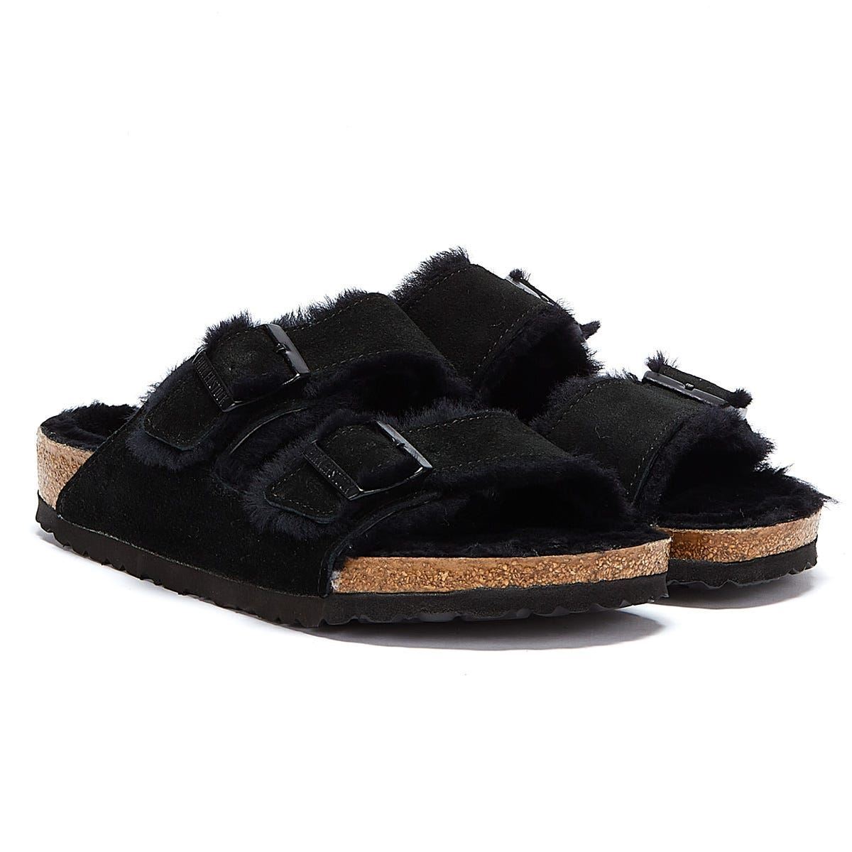 Birkenstock Arizona Fur Black Sandals