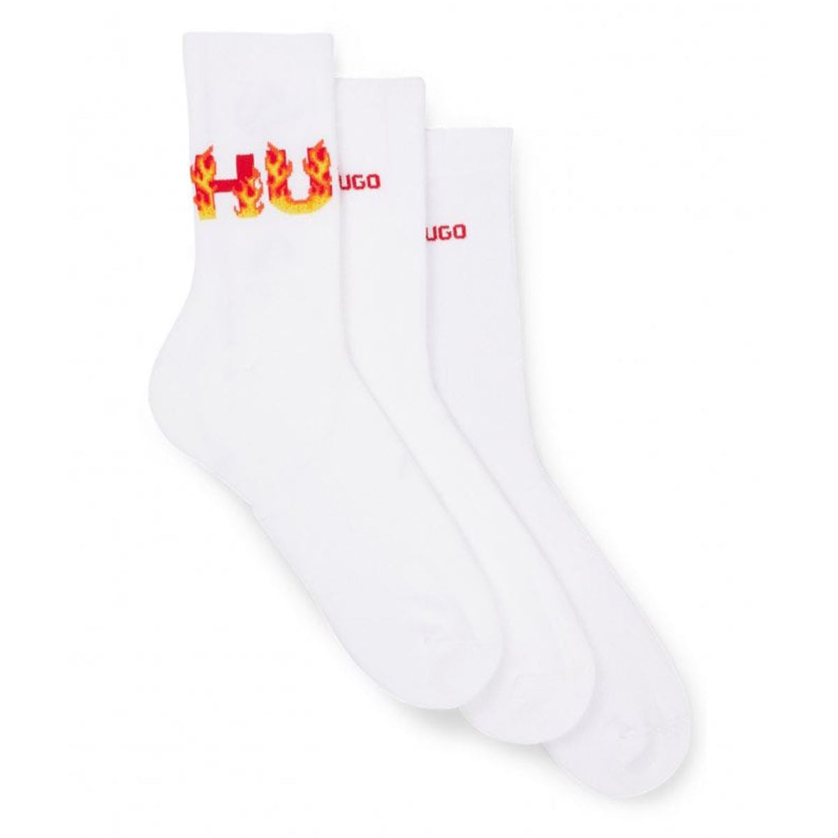 Hugo 3 Pack Rib Flame Men’s White Calf High Socks
