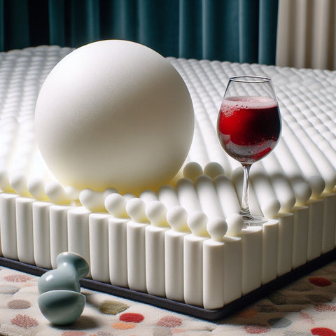A Bowling Ball And A Wine Glass Are Placed On Top Of A Memory Foam Mattress, Demonstrating Mattress Motion Isolation