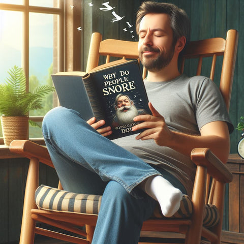 A Man Sitting In A Rocking Chair Reads A Book About Why Do People Snore