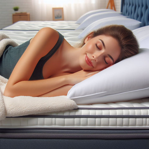 A Woman Is Sleeping On A Gel Memory Foam Hybrid Mattress From Doms Mattress Store