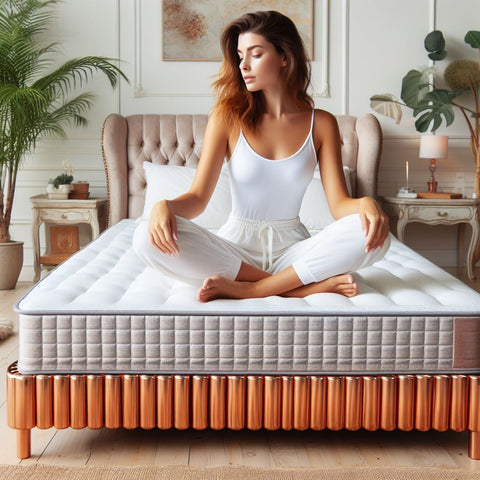 A Woman Sitting On A Copper-Infused Mattress From Doms Mattress Store