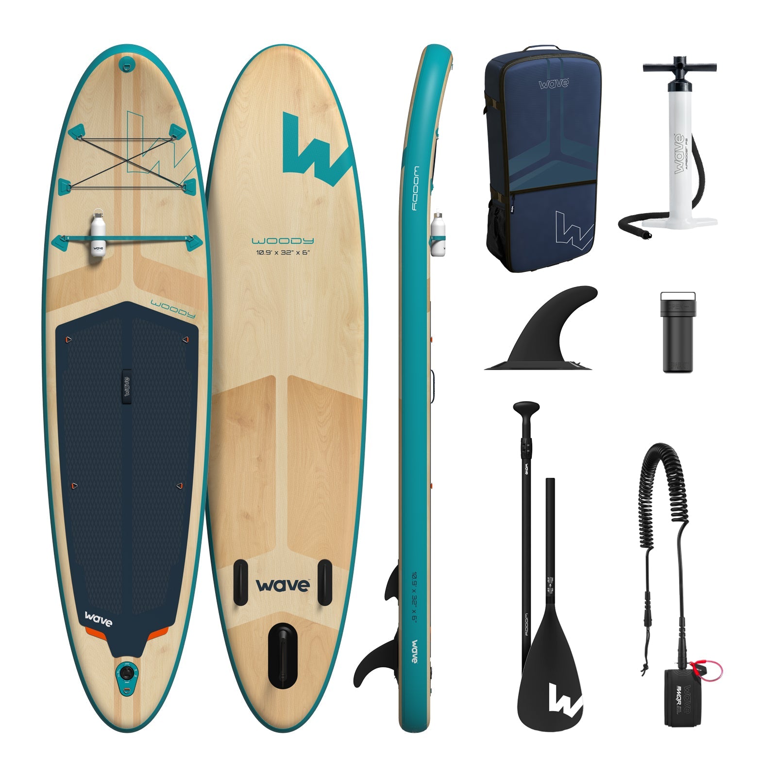 Woody 2.0 SUP | Inflatable Paddleboard | 10'9ft | Aqua - Wave Sups EU product image