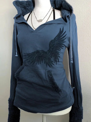 TAVIMART  -  Y2K Blue Lamb Wool Pullover Sweatshirt Womens Harajuku Wings Graphic Embroidered Slim Sweatshirt Gothic Retro Sexy Hot Girl Top - tavimart