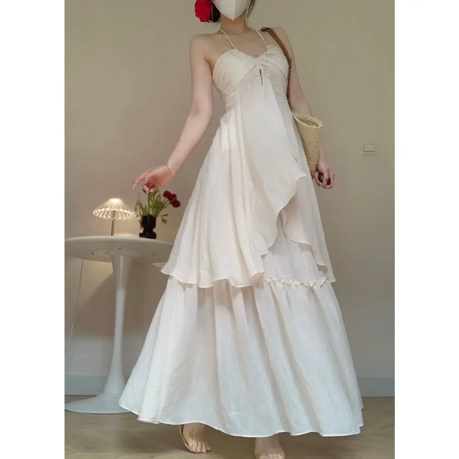 TAVIMART  -  White 2 Piece Dress Sets Summer French Romance Elegant Halter Blouse + Sweet Skirts Fairy Style Beach Party Aesthetic