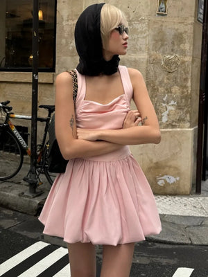 TAVIMART  -  Spring New Pink Sweet Mini Dress Women Square Collar Sleeveless Short A-line Vestidos Elegant Fashion Casual Female Dresses 2025 - tavimart