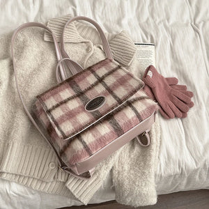 TAVIMART  -  College Style Backpack Women's New Autumn Winter Woolen Plaid Handbag Korean Retro Versatile Commuting Backpacks - tavimart