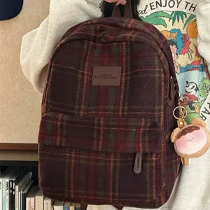 TAVIMART  -  Japanese Ins Retro Plaid Bag in Autumn and Winter Female Korean Minority Leisure Joker Backpack Trend of College Students - tavimart
