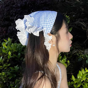 TAVIMART  -  French Sweet Lace Headscarf Hair Band Women Korean Vintage Headscarf Triangle Scarf Summer Street Elegant Girl Headband - tavimart
