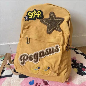 TAVIMART  -  Original Star Patchwork Canvas Backpack Cute Girl Hottie Casual Student School Bag Korean Fashion Trendy Y2k Mochilas Para Mujer - tavimart
