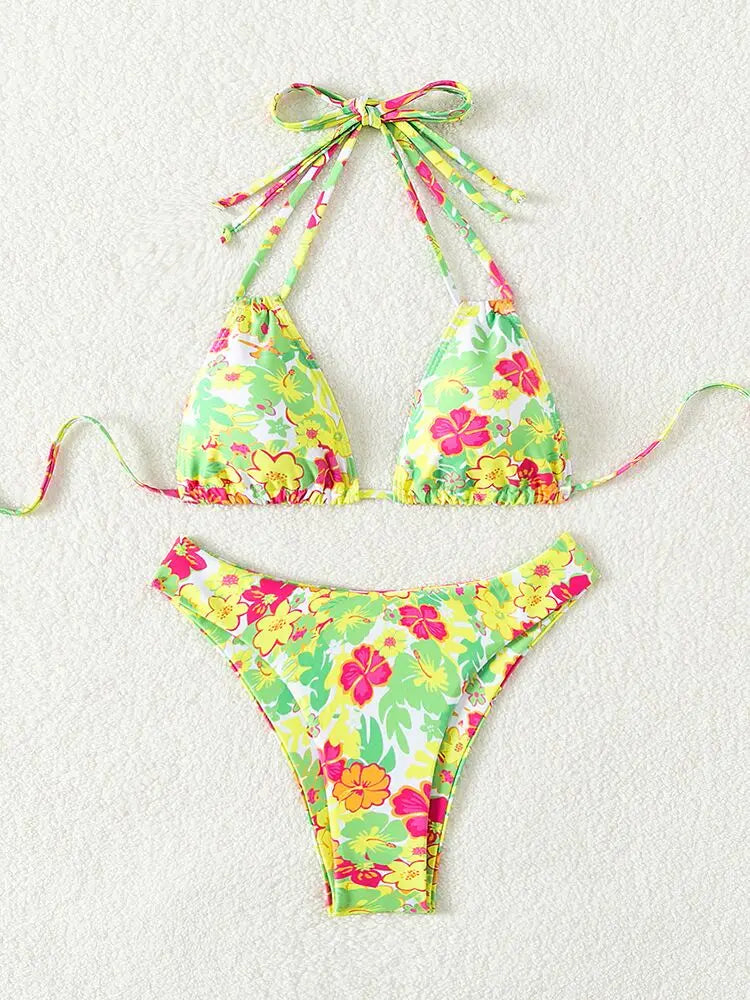 TAVIMART  -  Swimwear New Bikini Women Matching Set Swimsuit Hawaii Sexy Hibiscus Printed Bikinis Sets Holiday Party Beachwear