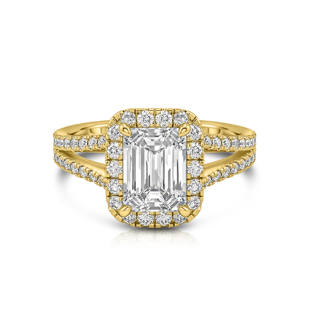 Hidden Accent Emerald Cut Three Stone Bridge Classic Diamond Engagement Ring 14kt Yellow Gold (Setting Price) by with Clarity