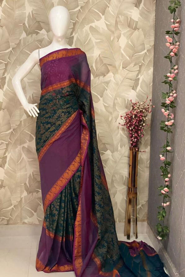 Buy Beige with Motifs Kanchi Cotton saree – Matkatus