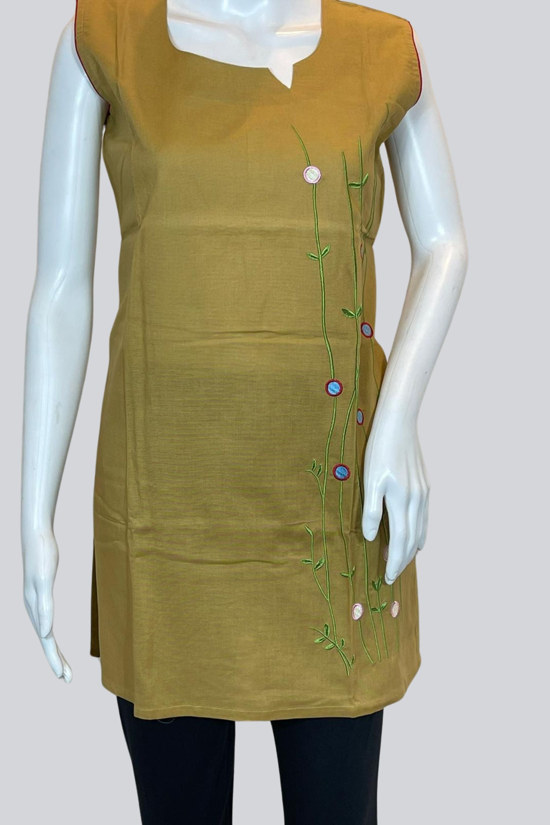 Elegant Embroidered Cotton Kurti: 31" Length, Stylish Short Sleeves