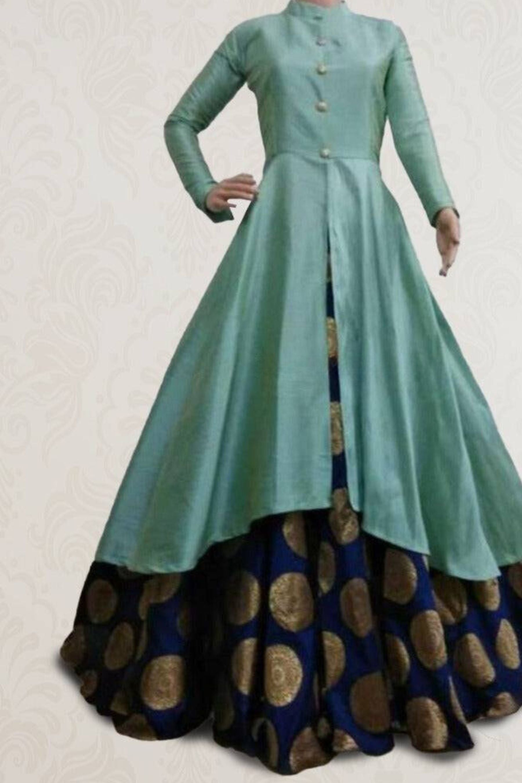 Jacquard Long Sleeve Kurti with Printed Skirt - JCSFashions