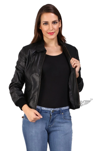 Black leather bomber jacket