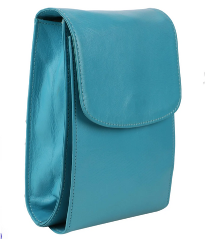 Women's blue leather handbag