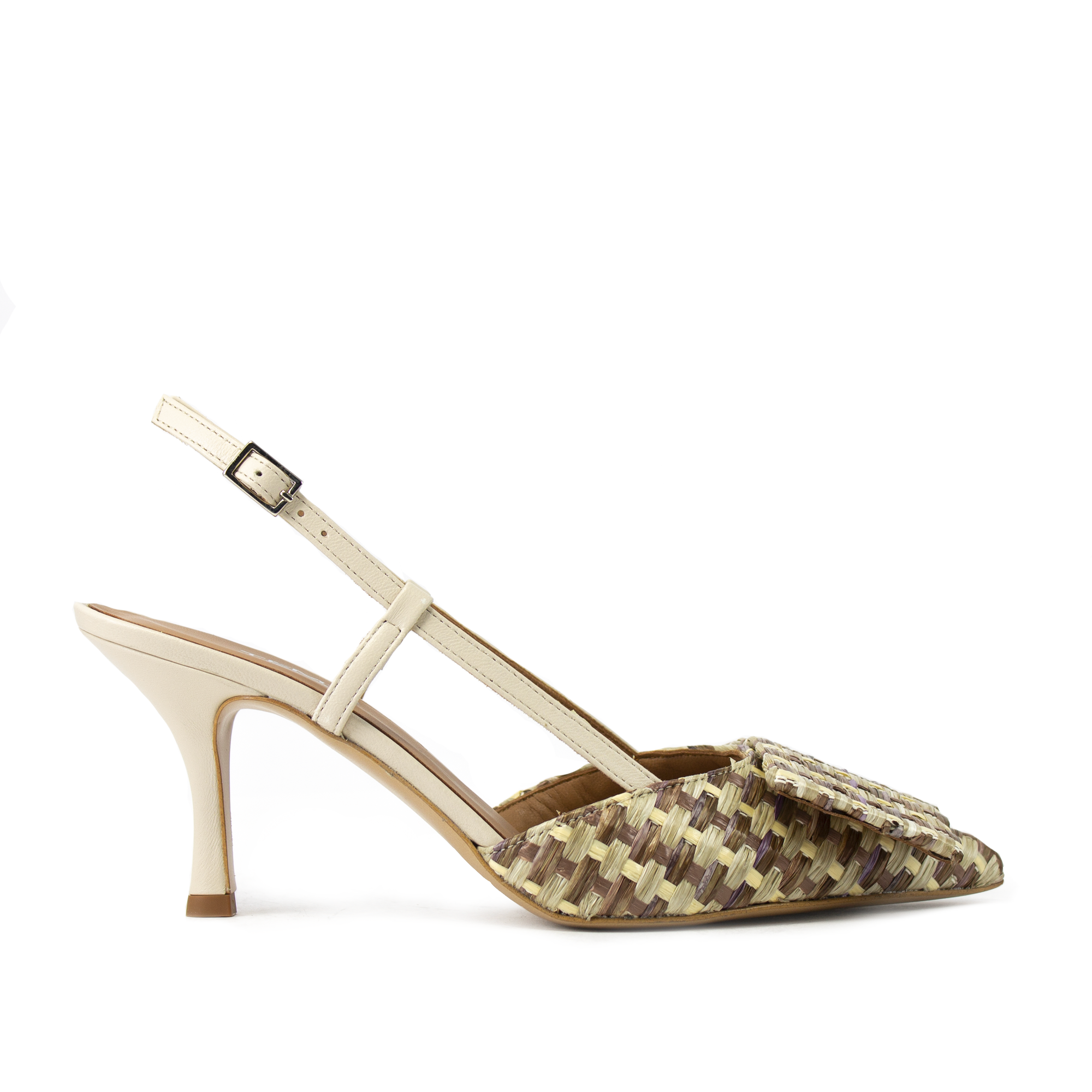 PAREL CUOIO - TEMY - Slingback a punta con raffia intrecciata marrone