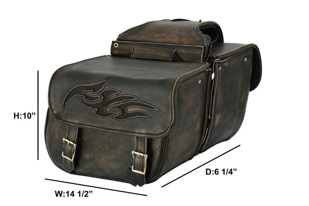 Genuine Naked Leather Concealed Carry Saddlebag with Flame