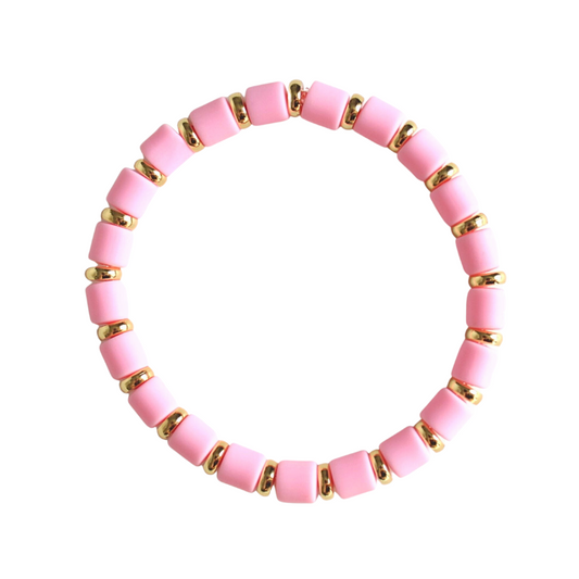 Monica Polymer Clay Bead Bracelets Plain by Annie Claire Designs (Singles) 21-Flamingo Pink
