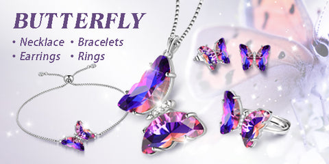 butterfly birthstone jewelry set earrings necklace bracelet ring fine jewelry Christmas gift for girlfriend