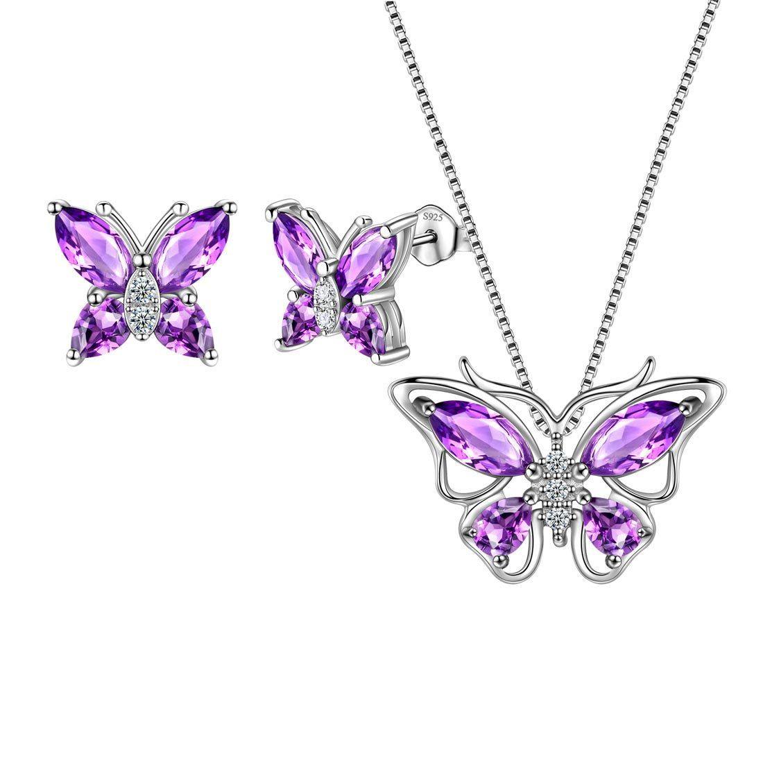 Butterfly Jewelry Set Birthstone February Amethyst | Aurora Tears ...